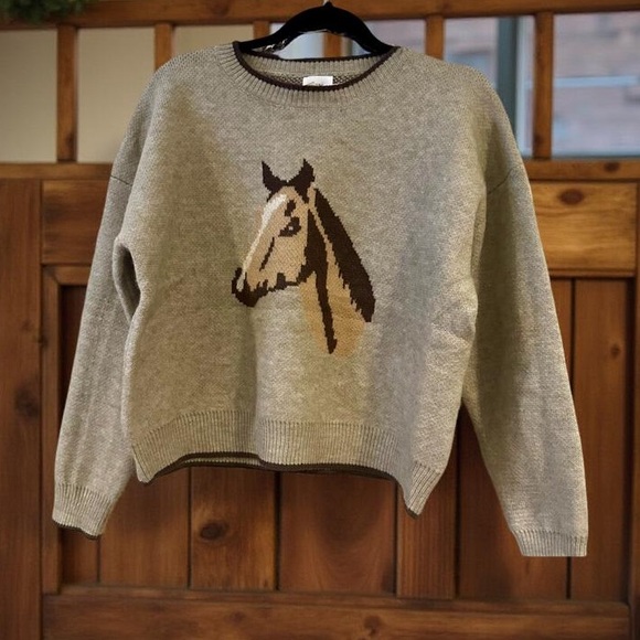 New Womens Anthropologie Western Crewneck Sweater Distinctive Horse Graphic L - Picture 9 of 9